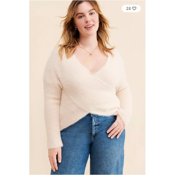 Anthropologie 4SI3NNA Stephy Cross-Front Sweater Blush-Ivory Fuzzy M - Picture 1 of 6